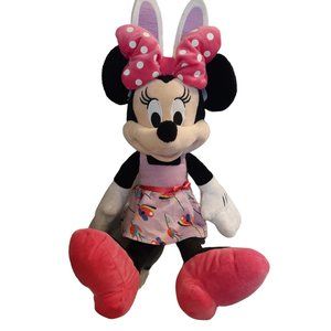 Disney Minnie Mouse Plush Bunny Ears Pink‎ Floral Dress Stuffed Animal 12"